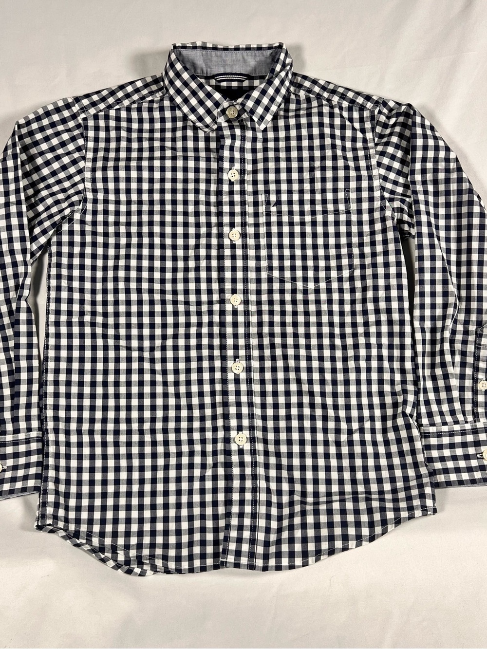 Nautica Boys Navy and White Gingham Button-Down Shirt